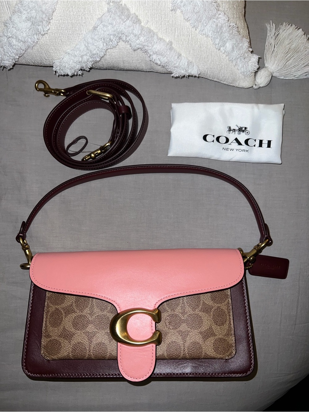 Coach Pink and Brown Leather Shoulder Bag